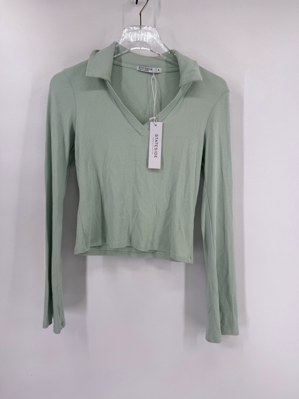 Stateside light green long sleeve polo top size small NWT‎